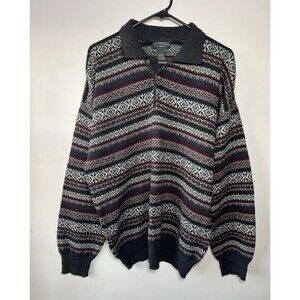 Cambridge Classics L Wool Knit Fair Isle Collared Pullover Sweater Gray Italy